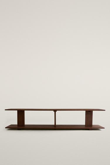 ELM WOOD SHELF WITH TWO SHELVES — Dark brown 2