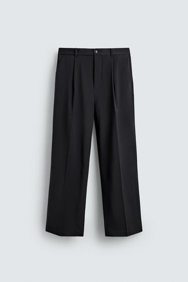 PLEATED TEXTURED TROUSERS - Dark navy by Zara