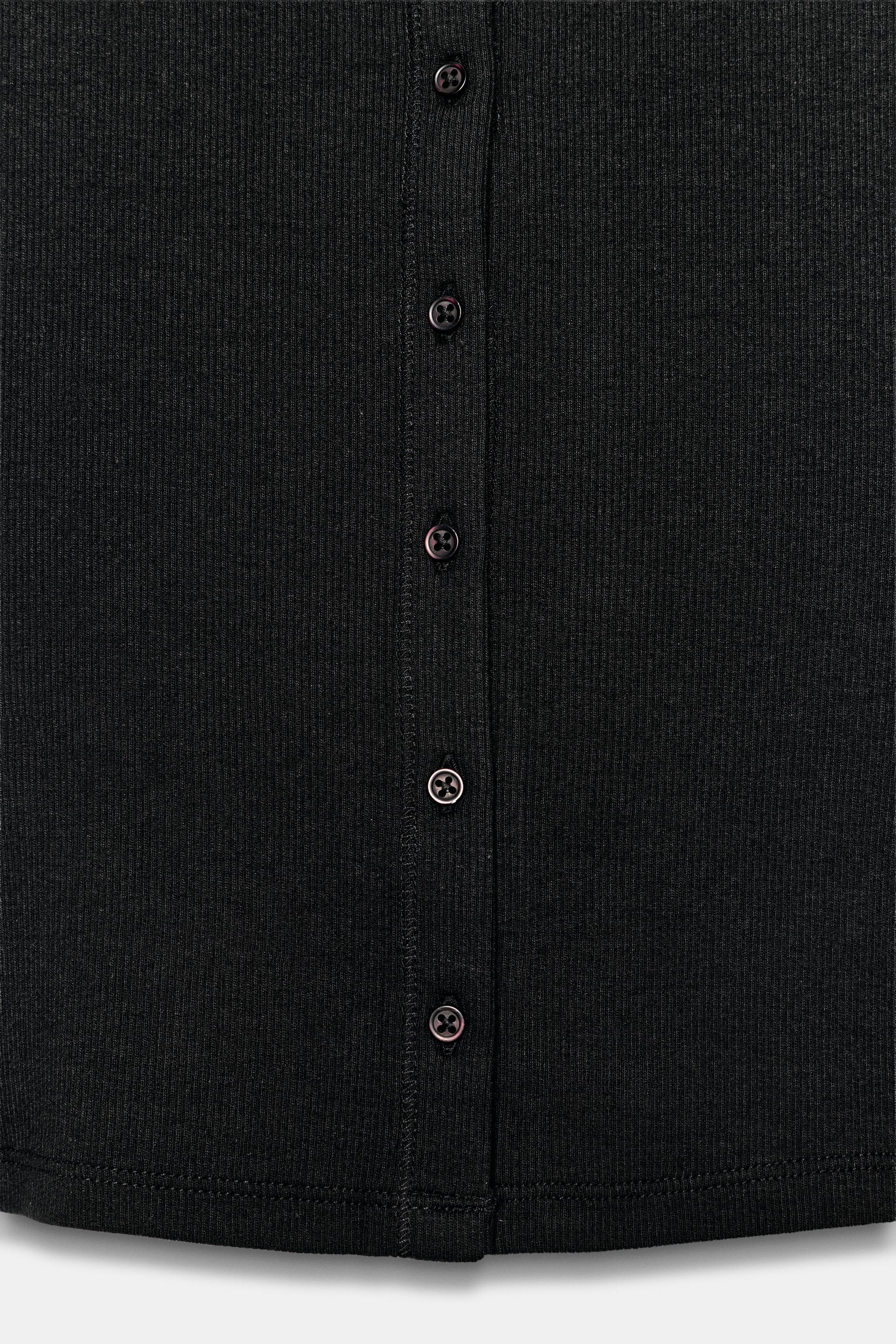 Женские футболки Zara BUTTONED RIBBED T-SHIRT — фото 7