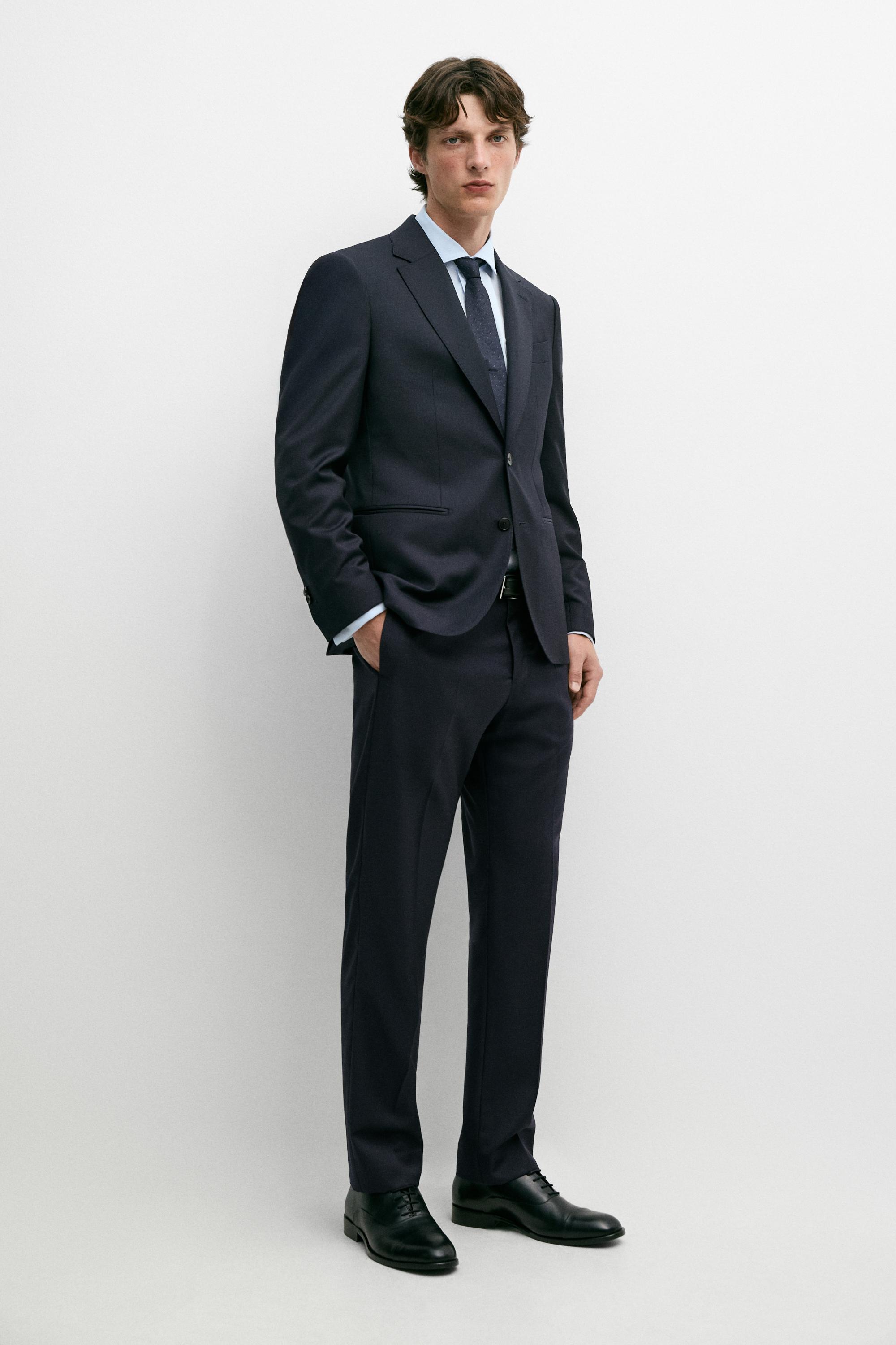 Striped wool blend suit trousers — Navy blue