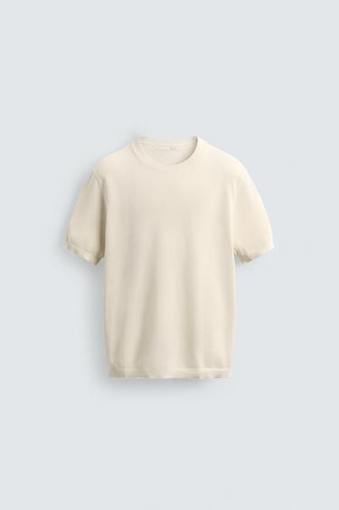 RELAXED FIT KNIT T-SHIRT - Oyster-white by Zara