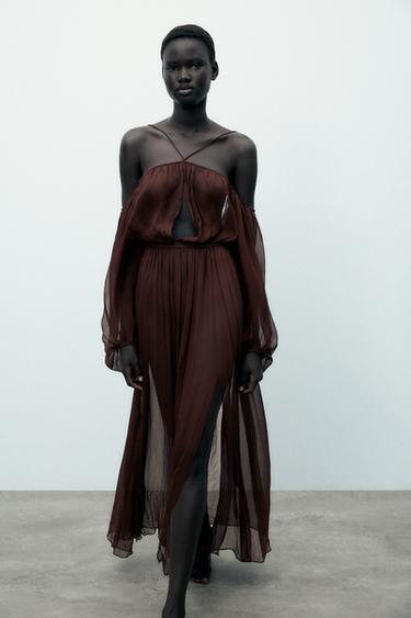 VESTIDO AMPLO FLUIDO - Marrom da Zara