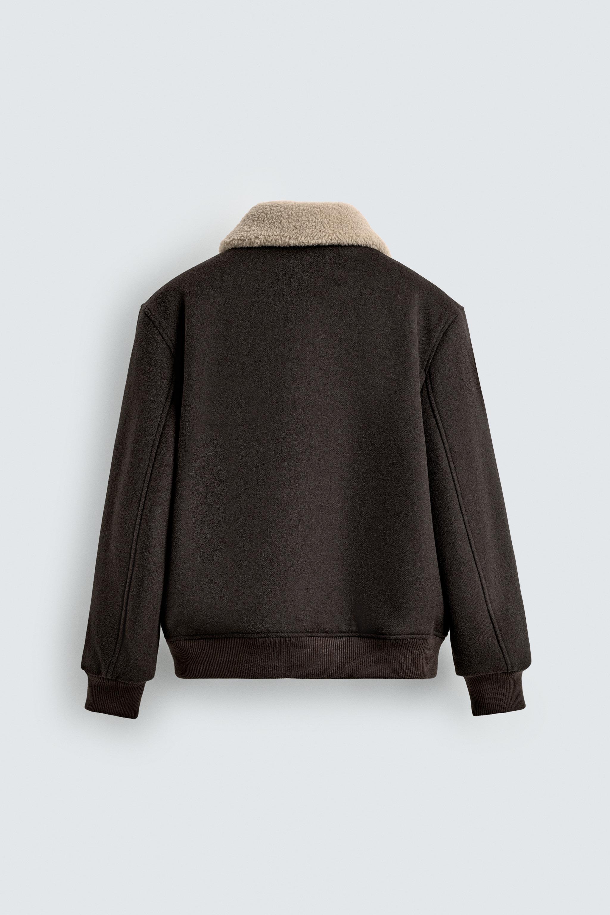 ウール混コントラスト襟ジャケット - ブラウン | ZARA Japan / 日本