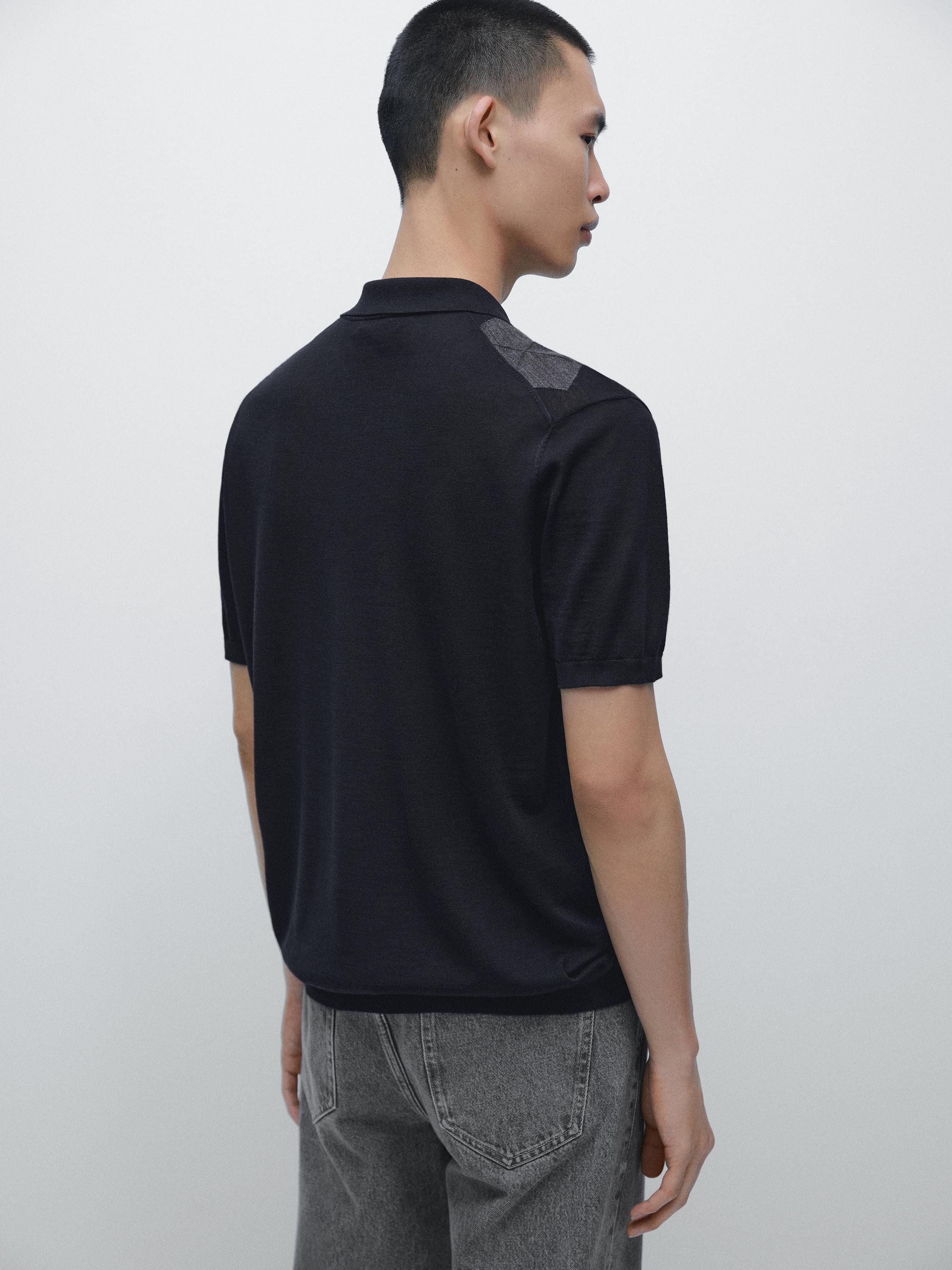 Merino wool blend argyle knit polo sweater