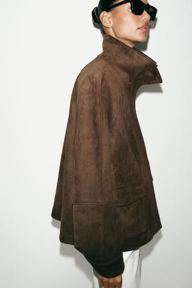 КУРТКА ЗІ ШТУЧНОЇ ЗАМШІ З КИШЕНЯМИ - Темно-коричневий Zara