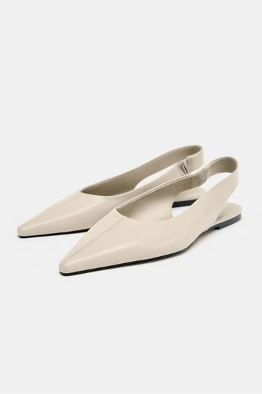 LEATHER SLINGBACK BALLERINA - Ecru White by Zara - Image 4