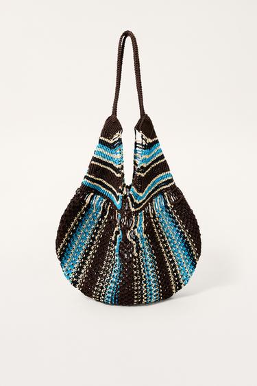 Zara LIMITED EDITION STRIPED WOVEN MAXI BUCKET BAG - Multi-color