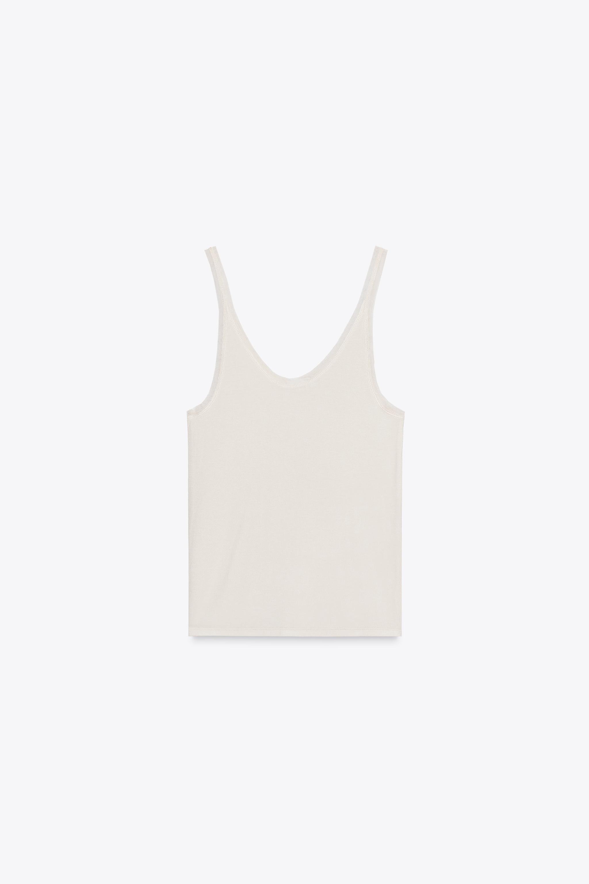 ZARA チュールコンビネーションTシャツ 1067/620 COMBINED TULLE T-SHIRT - Vanilla | ZARA United States