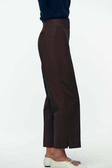 TROUSERS WITH VENT ON THE HEM - Brown by Zara - Image 6