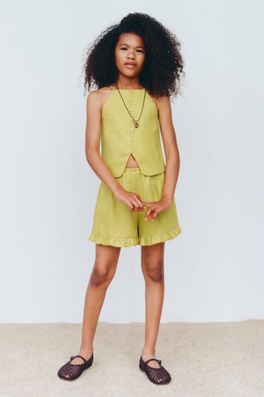 100% LINEN TOP - Olive green by Zara