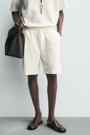 TEXTURED JOGGER BERMUDA SHORTS - Oyster-white by Zara