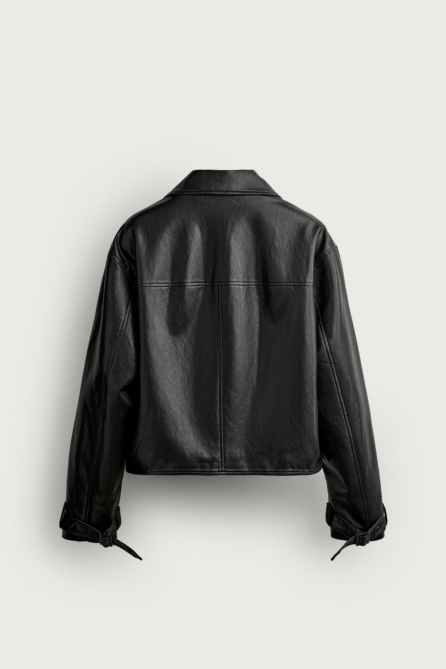 Мужская куртка Zara Cropped Faux Leather, цвет: Чёрный — фото 9