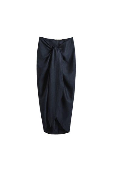 Zara LONG LINEN BEACH SARONG WITH KNOT DETAIL - Blue