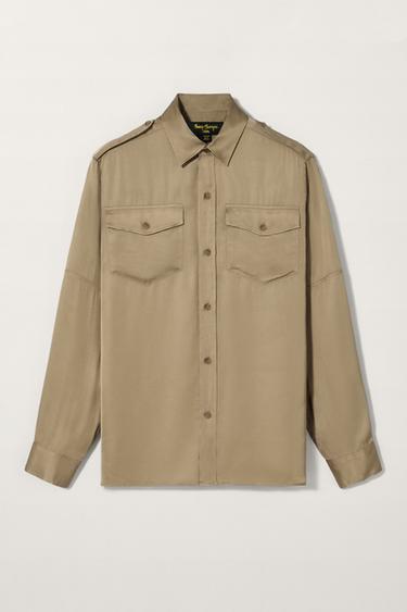 Zara SATIN EFFECT POCKET SHIRT BOBBY GILLESPIE X ZARA - Khaki