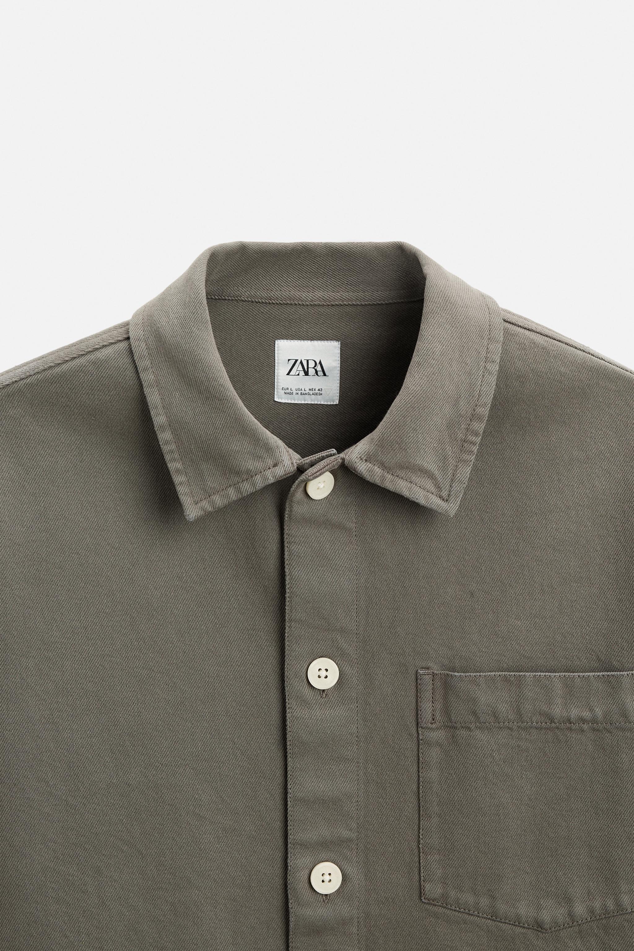 デニム ボクシーフィット シャツジャケット - カーキ | ZARA デニム ボクシーフィット シャツジャケット - カーキ | ZARA