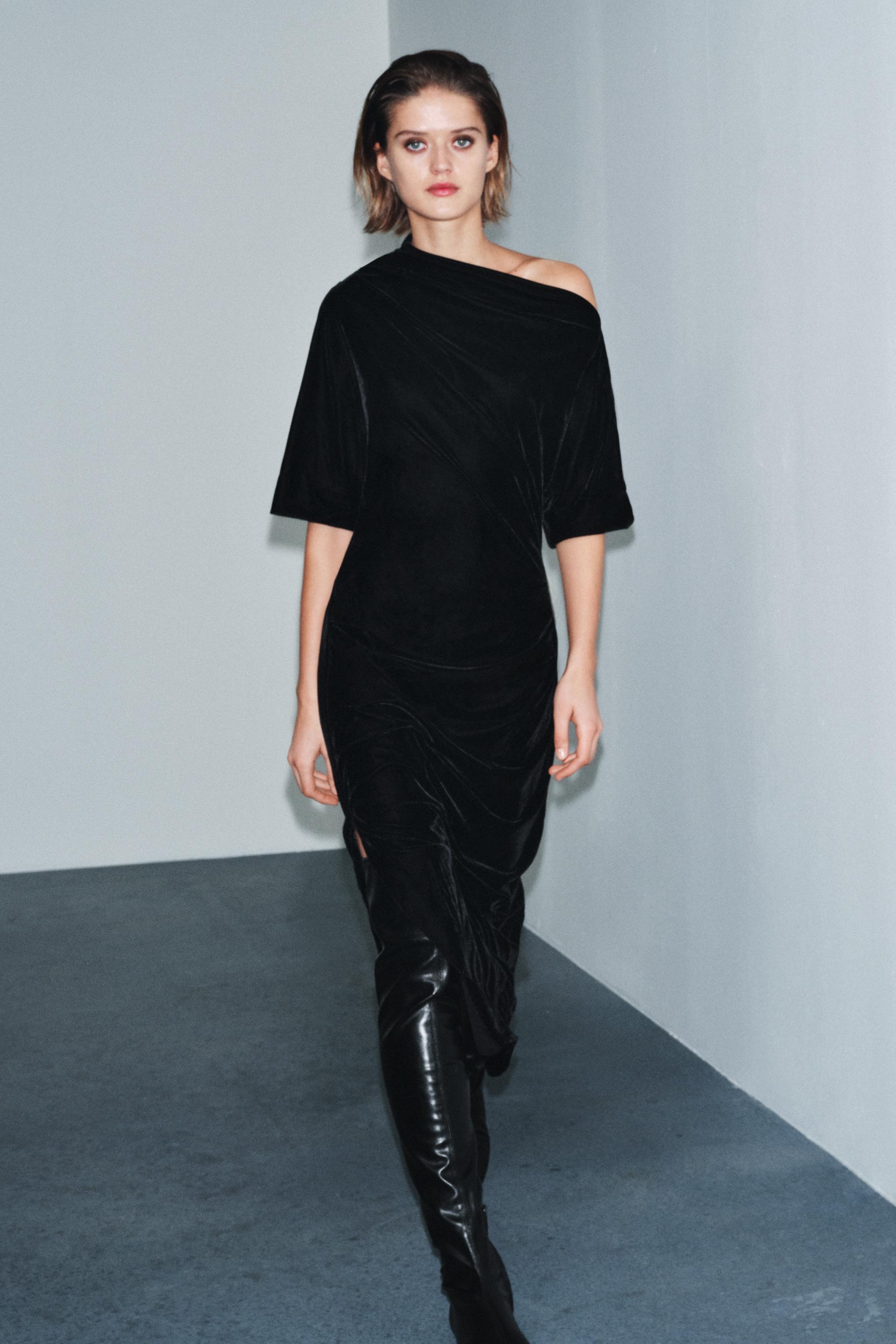 ZW COLLECTION ベルベットワンピース - ブラック | ZARA Japan / 日本