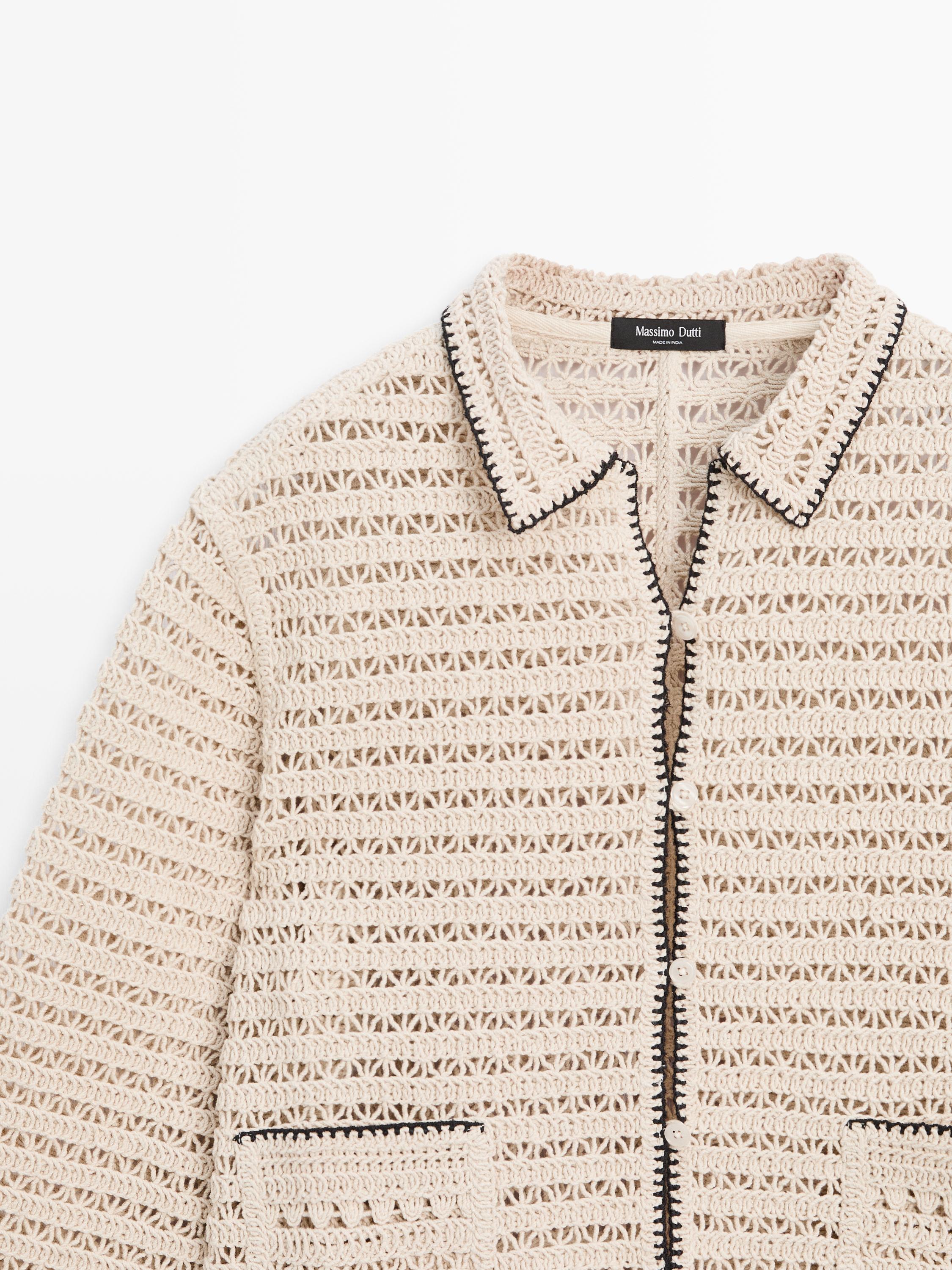 Contrast crochet knit cardigan
