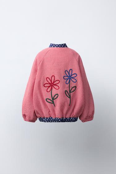 BLUSÃO BOMBER QUADRADOS VICHY E FLORES - Branco / Vermelho da Zara