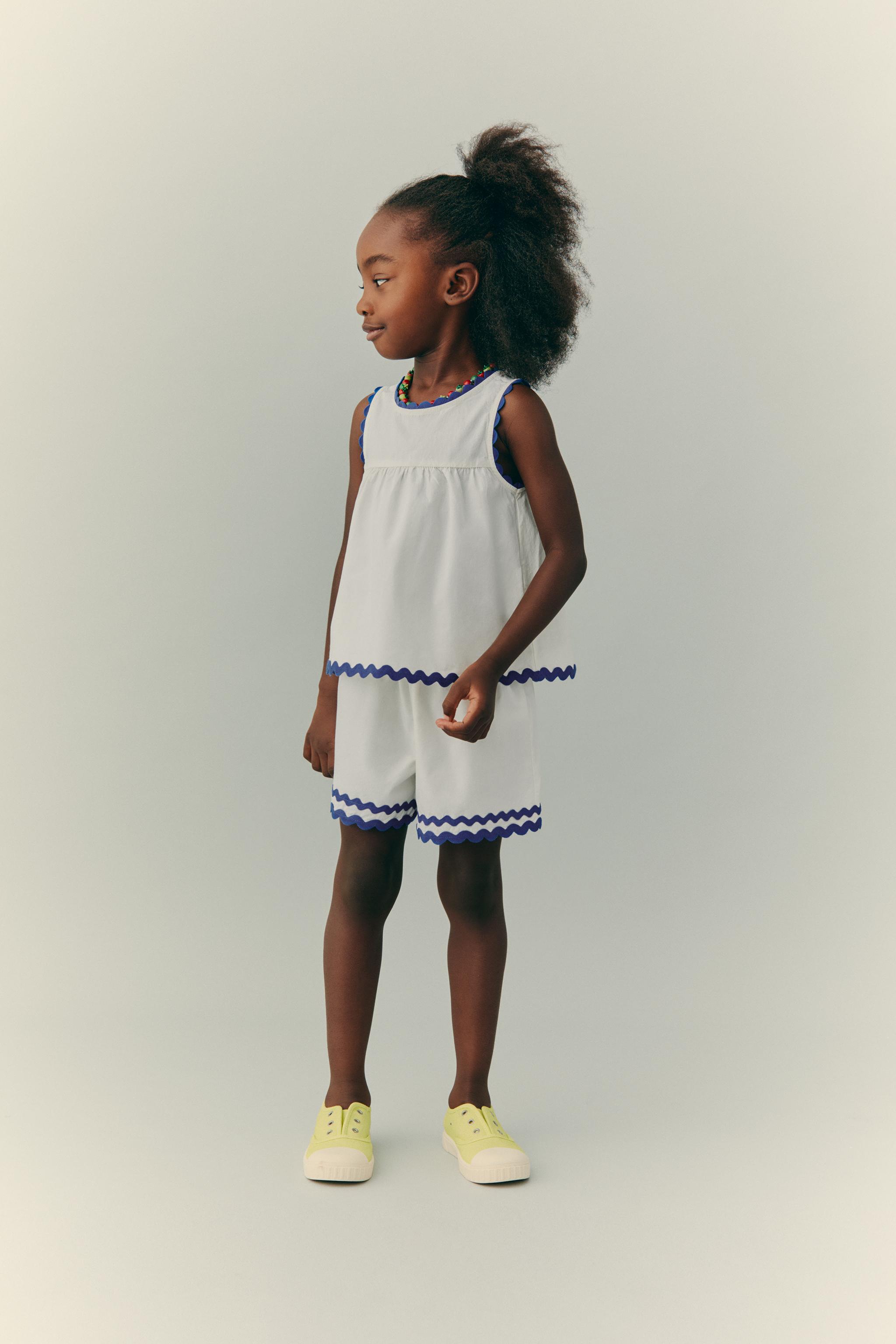 CASA LAWA X ZARA KIDS CONTRAST WAVY POPLIN SHORTS - White | ZARA