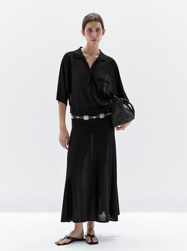 Zara Knit polo shirt with batwing sleeves - Black - Image 0