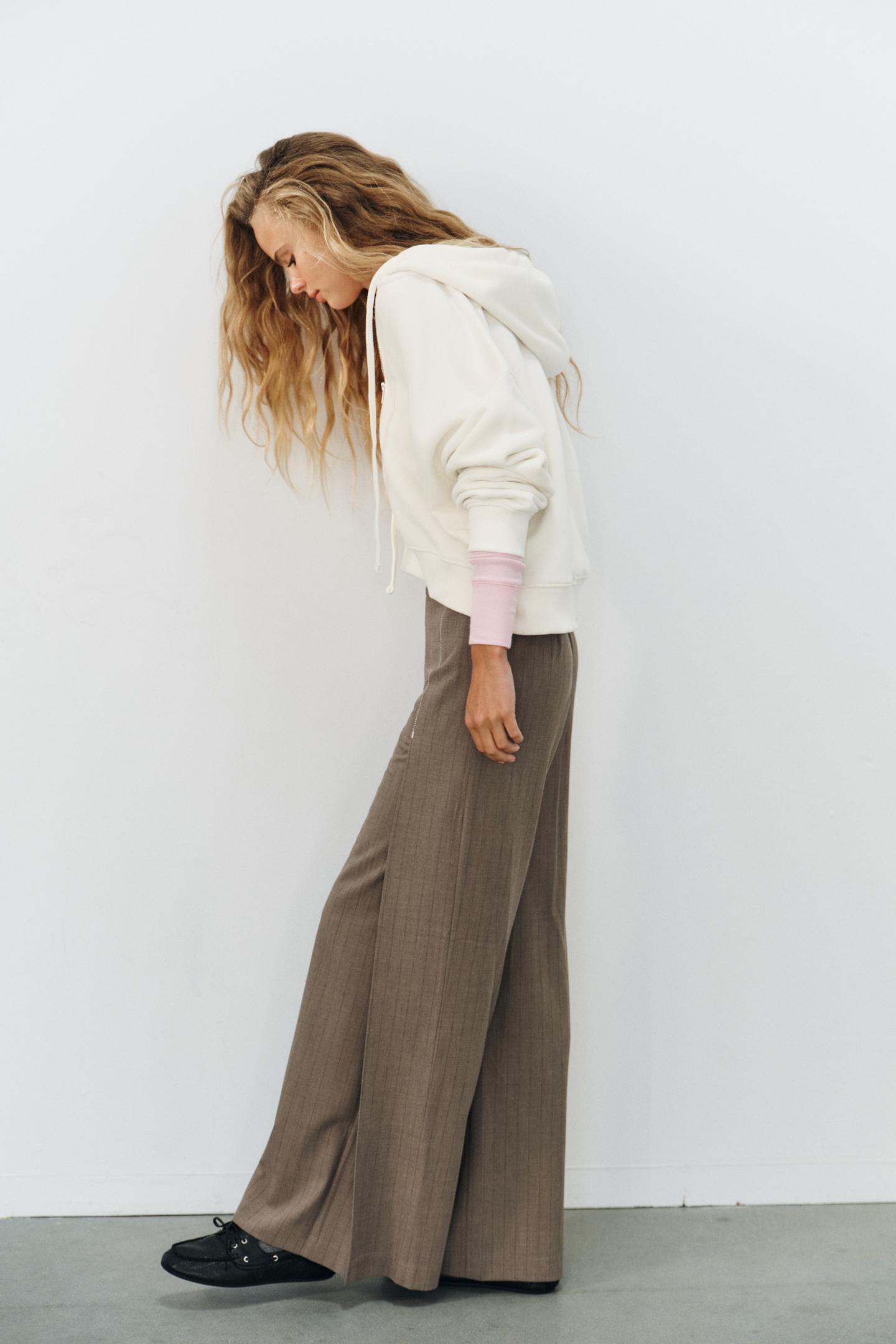 Женские брюки Zara Pinstripe Pleated, цвет: Коричневый — фото 4