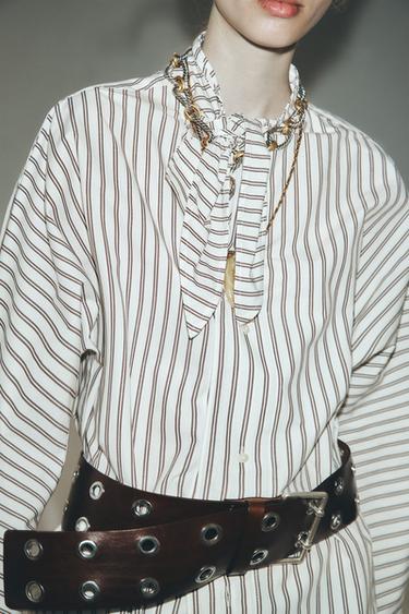 CINTO EM COURO COM REBITES - Marrom da Zara