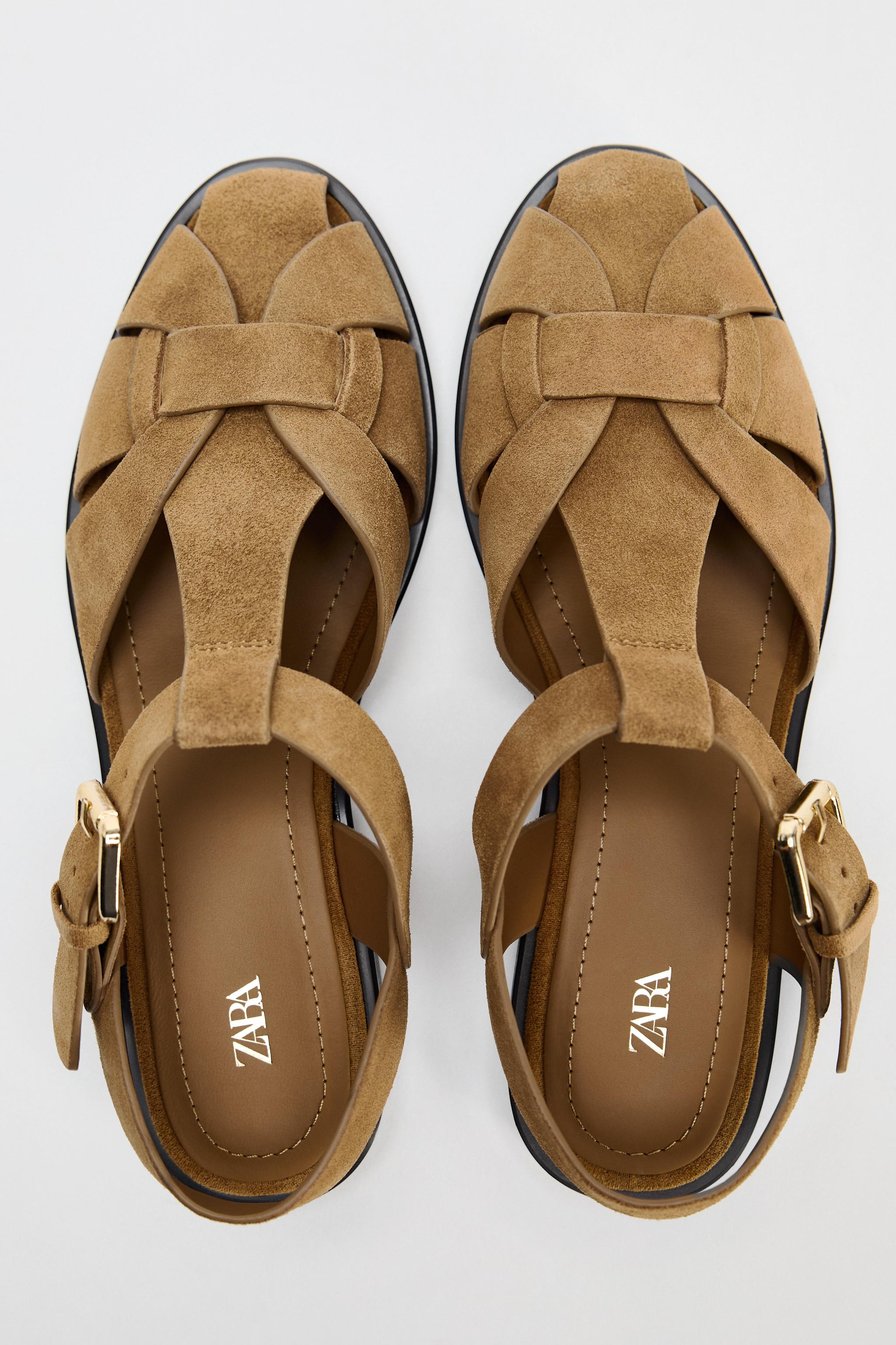 SPLIT LEATHER CAGE SANDALS Brown ZARA Singapore