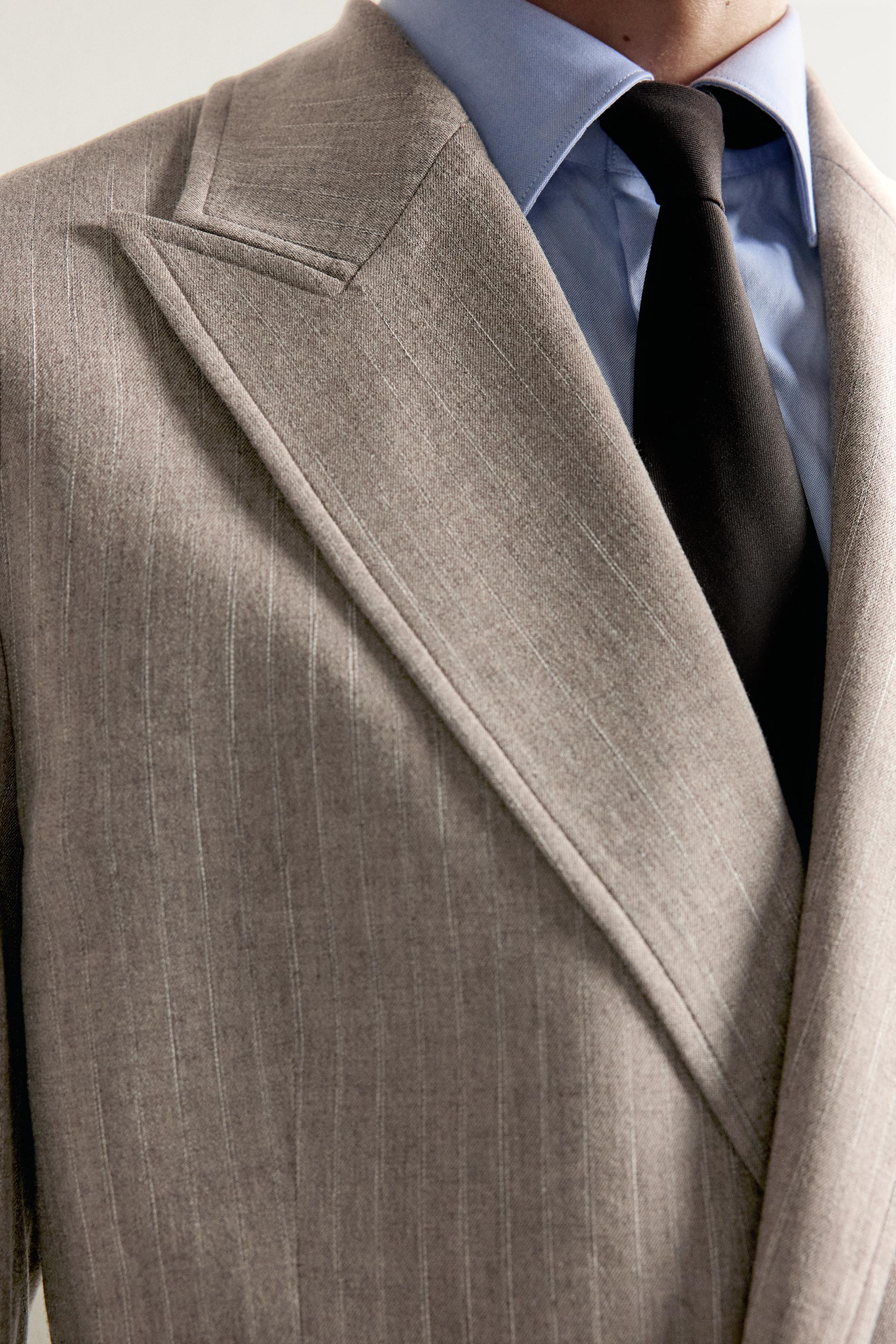 Zara İNCE ÇİZGİLİ REGULAR FIT KRUVAZE TAKIM BLAZER görsel 6