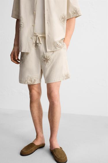 BERMUDA BRODÉ À FLEURS - Beige clair de Zara - Image 4