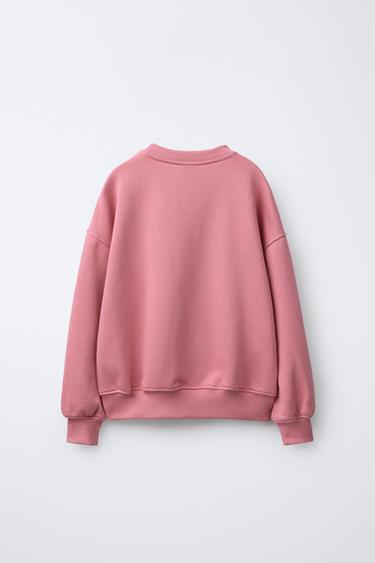 SWEATSHIRT WITH SLOGAN AND FLORAL EMBROIDERY - Pink by Zara - Image 1