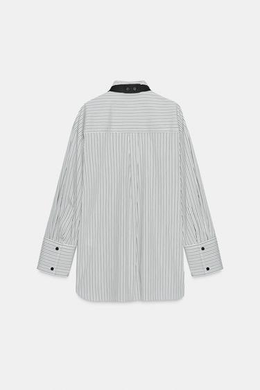 POPLIN SHIRT WITH TIE - Black / White by Zara - Image 6