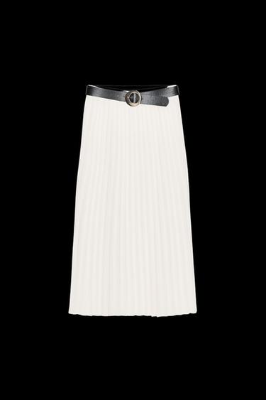 BELTED PLEATED MIDI SKIRT - Ecru by Zara - Image 0