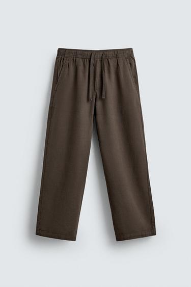 TEXTURED RELAXED FIT TROUSERS - Brown by Zara