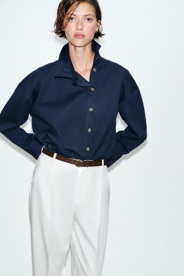 HIGH-NECK SHIRT - Blue by Zara