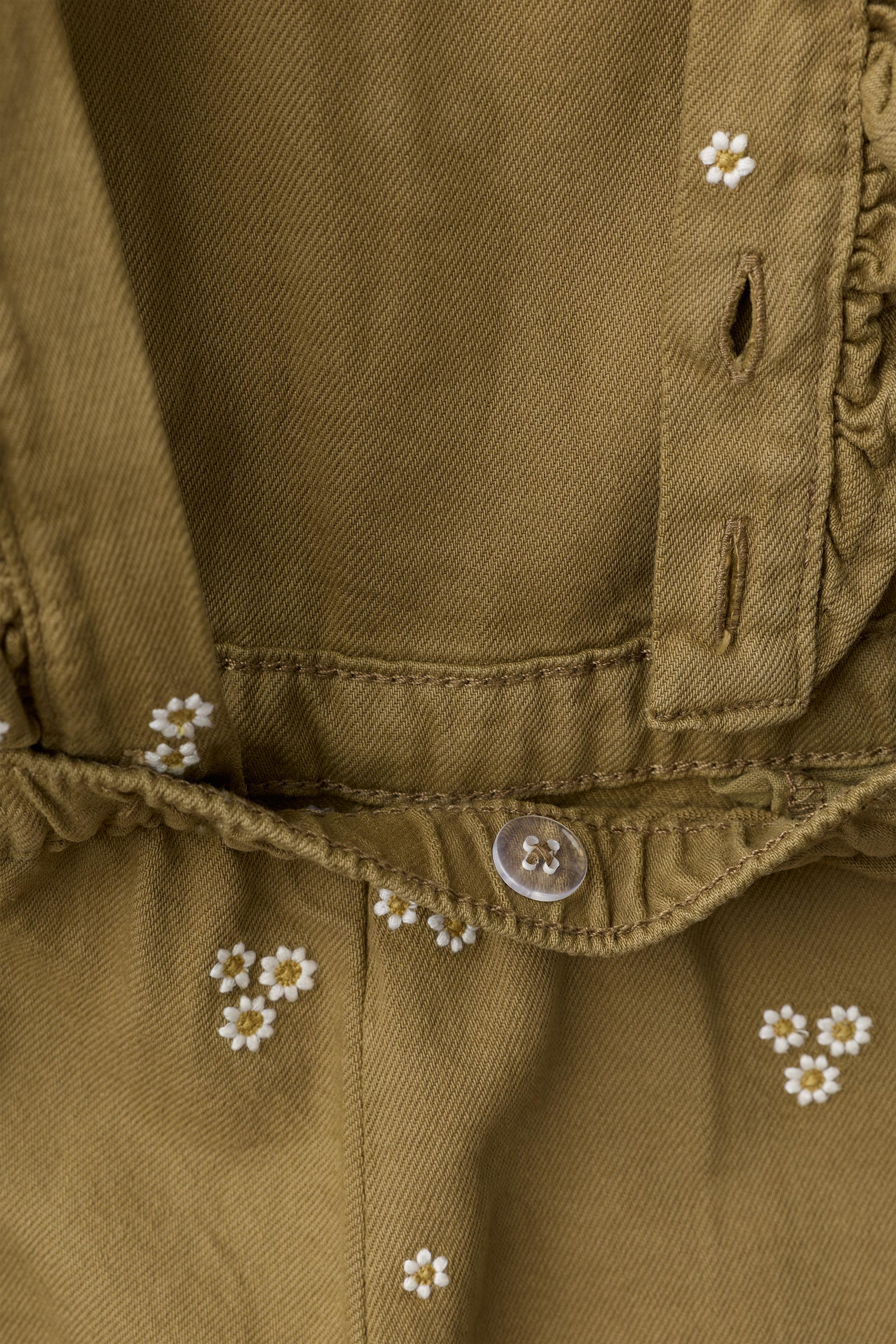 EMBROIDERED FLORAL TWILL OVERALLS