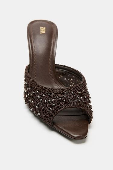 SHINY FABRIC MULE SANDALS - Brown by Zara - Image 3