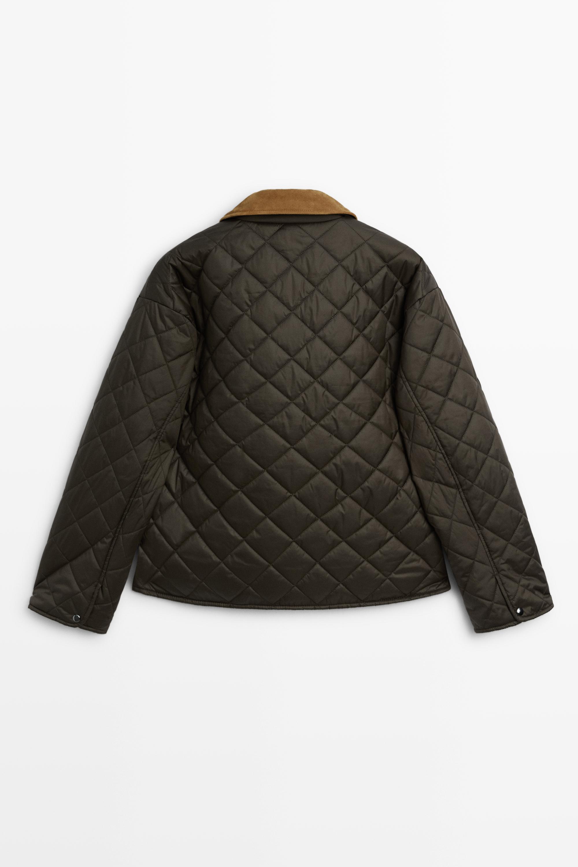 Padded short jacket with leather combination