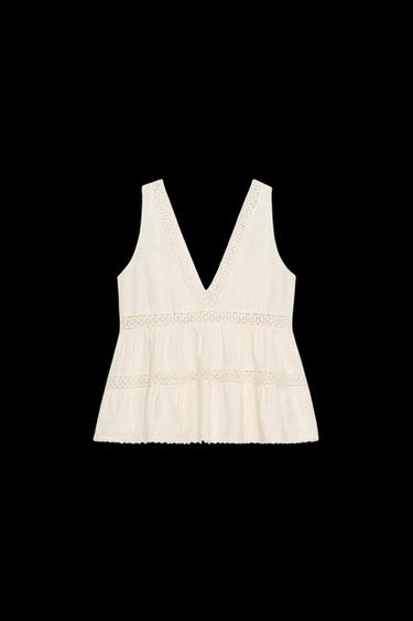 RUSTIC LADDER STITCH TOP - Ecru by Zara - Image 0