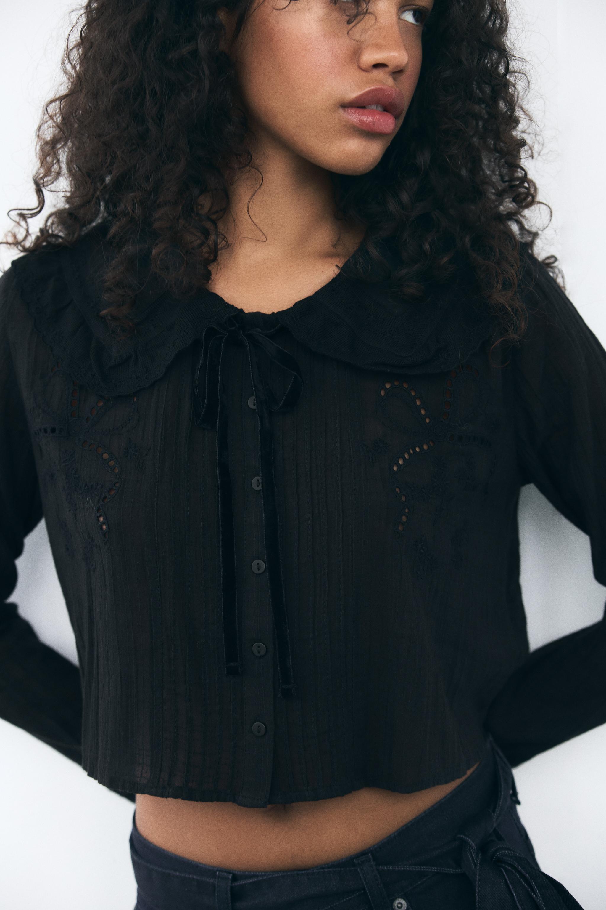 Black peter pan collar top online