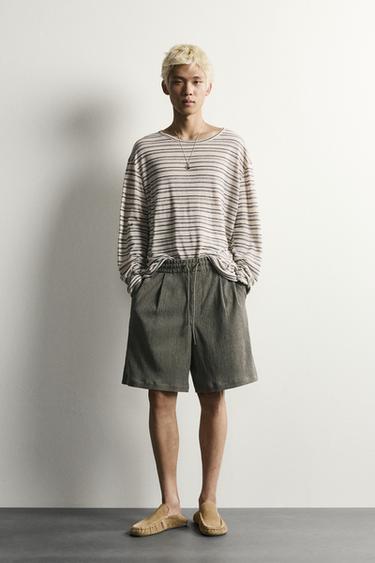 TEXTURED RELAXED FIT BERMUDA SHORTS - Light khaki by Zara - Image 0