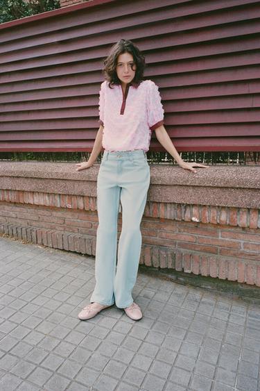 Zara TEXTURED FLORAL BLOUSE - Pink