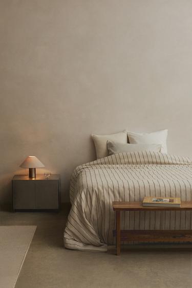 STRIPED COTTON AND LINEN DUVET COVER - Light beige by Zara