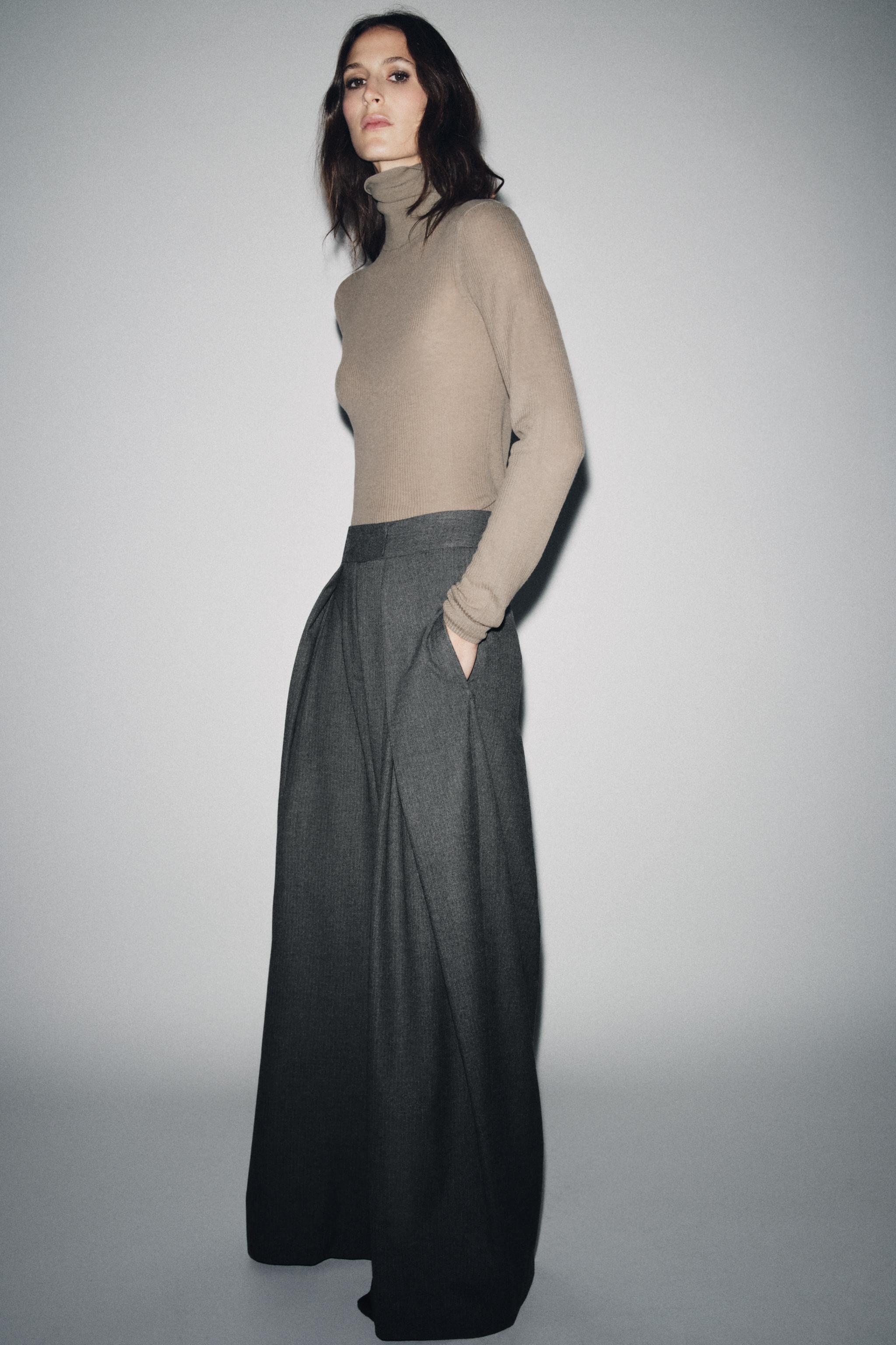 PANTALON WIDE LEG RAYURE CRAIE À PINCES ZW COLLECTION