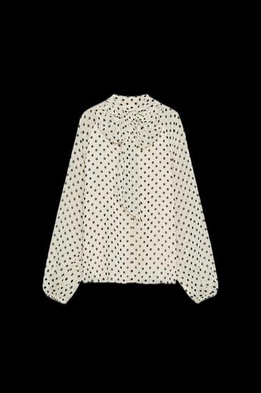 POLKA DOT BLOUSE WITH BOW - Ecru / Black by Zara