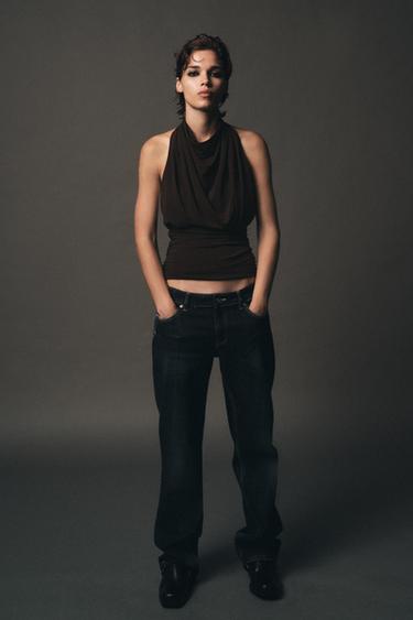 DRAPED HALTER TOP - Dark brown by Zara