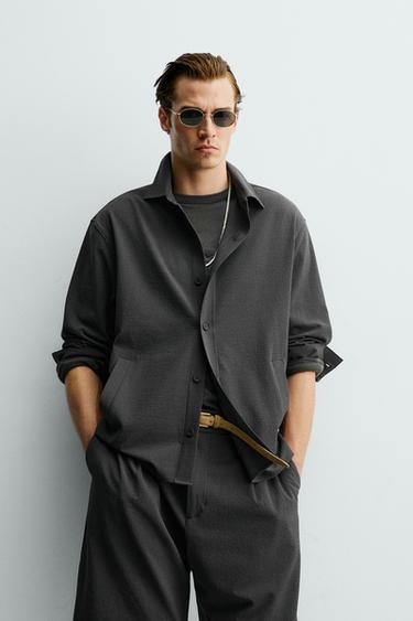 RELAXED FIT IRREGULAR TEXTURE OVERSHIRT - Dark grey by Zara