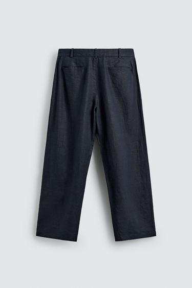 PANTALON COUPE LARGE À PLIS 100% CHANVRE - Bleu marine foncé de Zara - Image 6