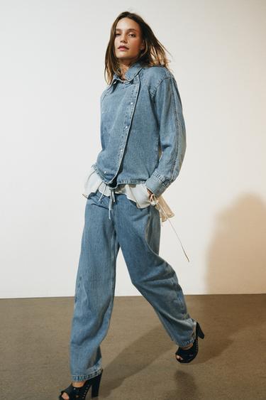 Zara ZW COLLECTION DENIM SHIRT WITH SHOULDER PADS - Blue - Image 0