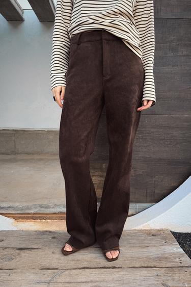 BROEK IN SUÈDELOOK - Chocoladebruin van Zara
