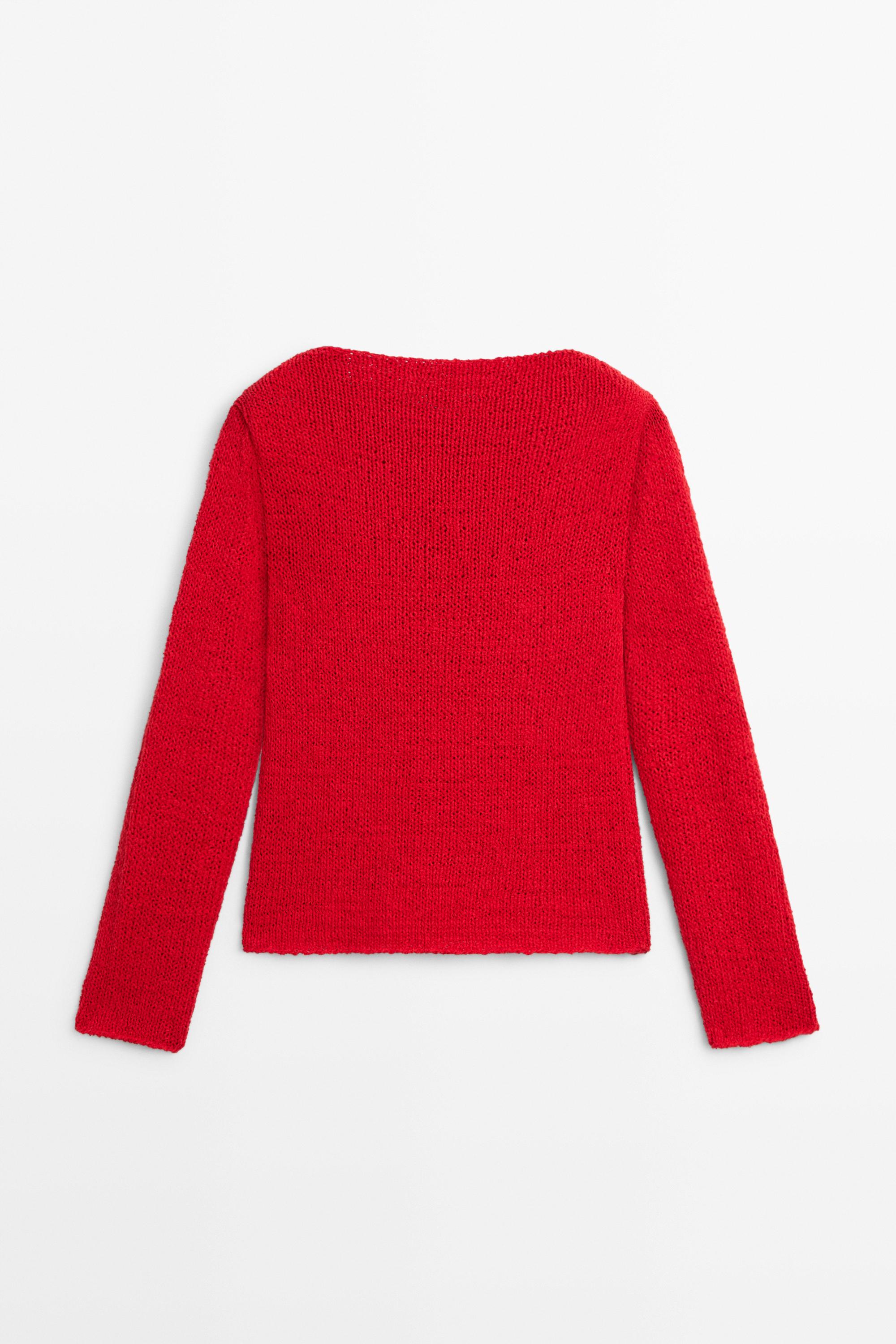 Cotton blend knit boat neck sweater
